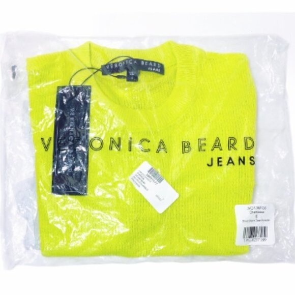 Veronica Beard Womens Chartreuse Crew Elbow Sleeve Linen Blend Sweater Sz S New - Picture 6 of 9